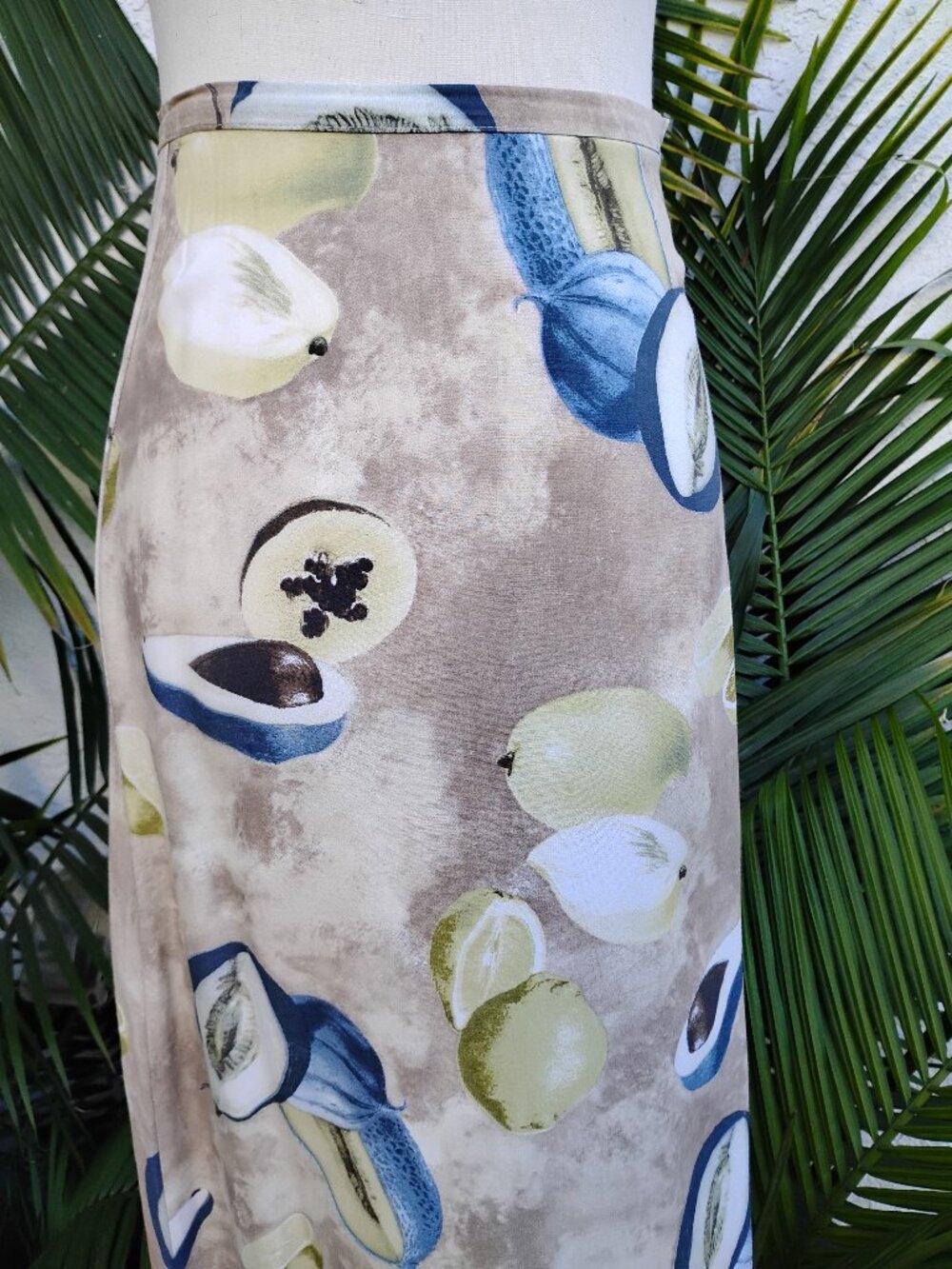 Vintage 90s Watercolor Fruit Rayon Maxi Skirt XS